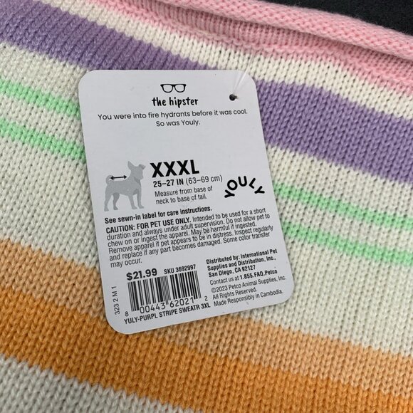 XXXL Striped Ribbed Knit Youly Dog Pet Sweater - The Hipster 25-27 Inches - Picture 3 of 5